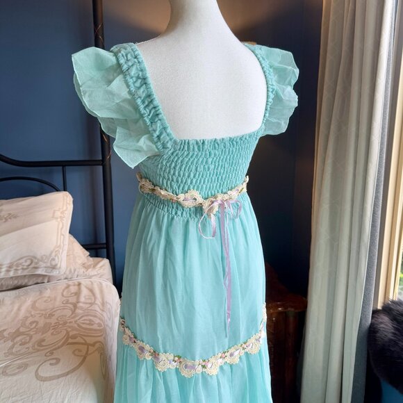 1970s Vintage Aqua Fairy Boho Maxi Dress - Picture 9 of 15